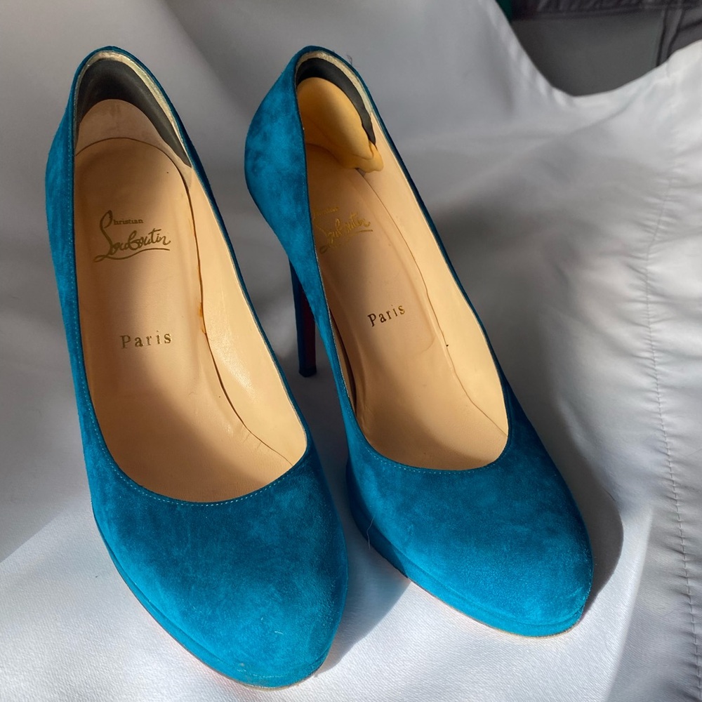 Christian Louboutin Teal Suede Heels